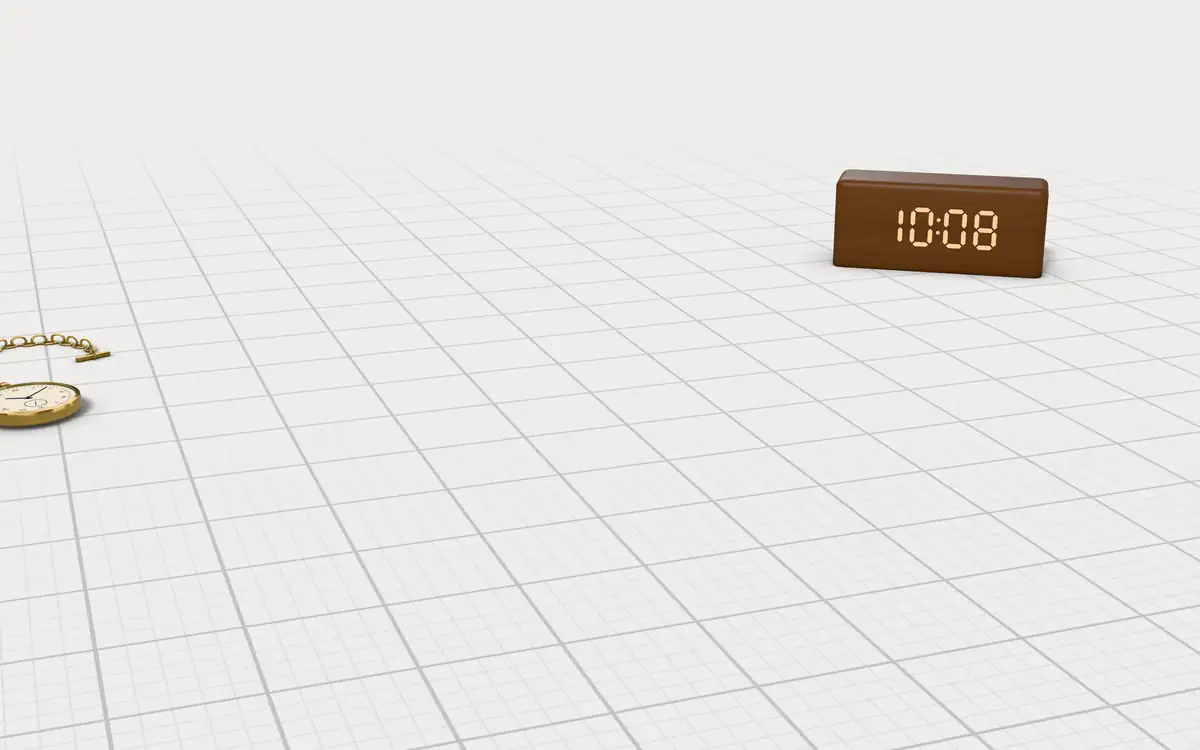 Illustration of the 5 cigarette cases to scale, next to a wooden desk clock and a pocket watch for size
