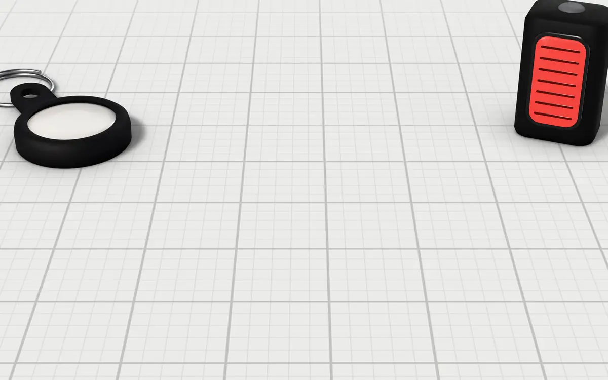 Illustration of the 5 CR2032 coin cell batteries to scale, next to a bike tail light and an item tracker for size