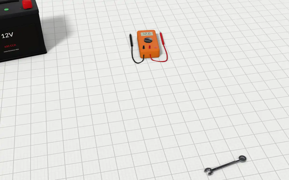Illustration of the 5 jump starters to scale, next to a car battery, a multimeter and a wrench for size