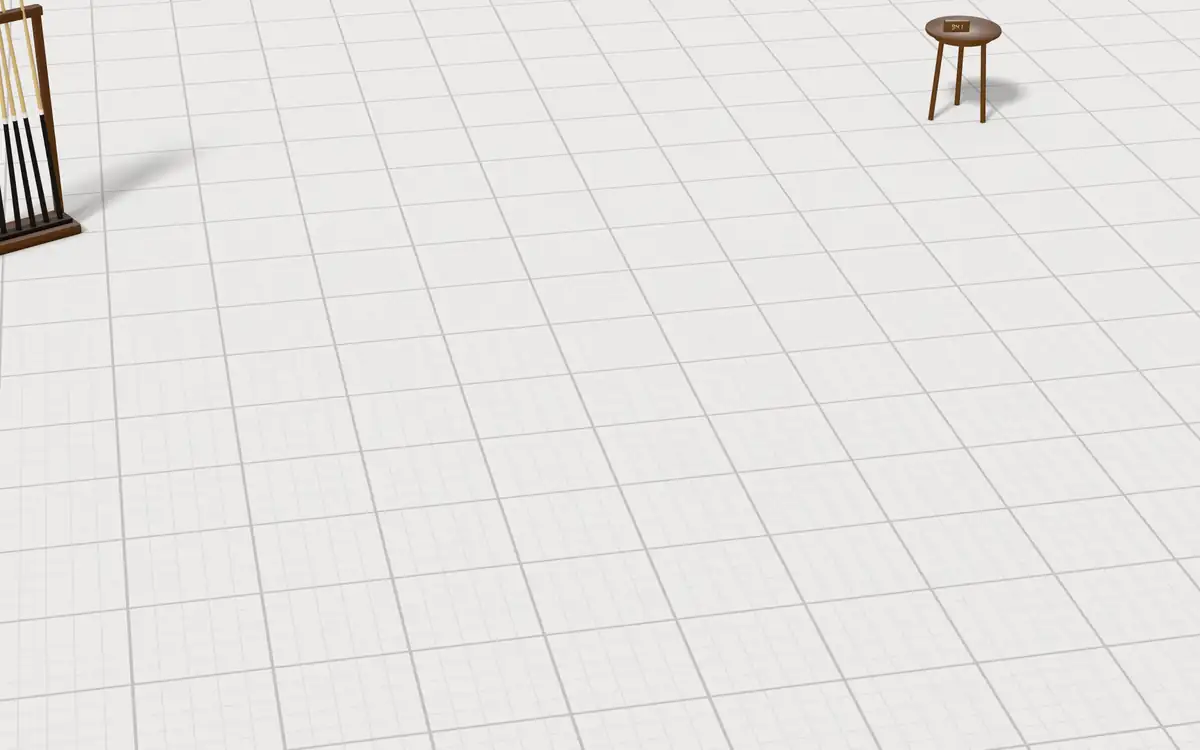 Illustration of the 5 mini pool tables to scale, next to a floor cue rack and a side table with a digital clock for size