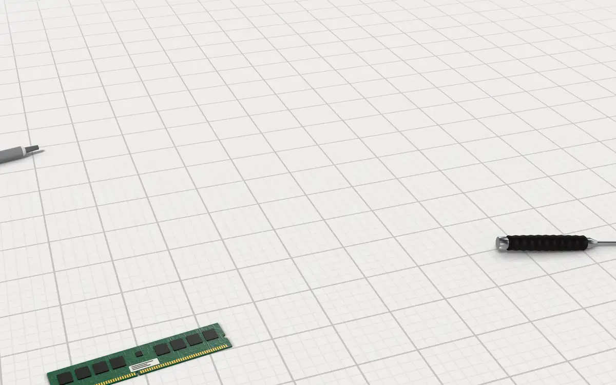 Illustration of the 5 RAM coolers to scale, next to a bare DDR5 memory stick, a precision screwdriver and a thermal-paste syringe for size