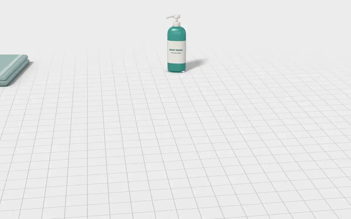 Illustration of the 5 shower radios and waterproof speakers to scale, next to a folded bath towel, a bar of soap and a body-wash bottle for size