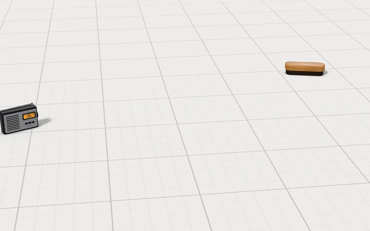 Illustration of the 5 Timberland boots to scale, next to a pocket radio, a boot brush and a tin of nubuck wax for size